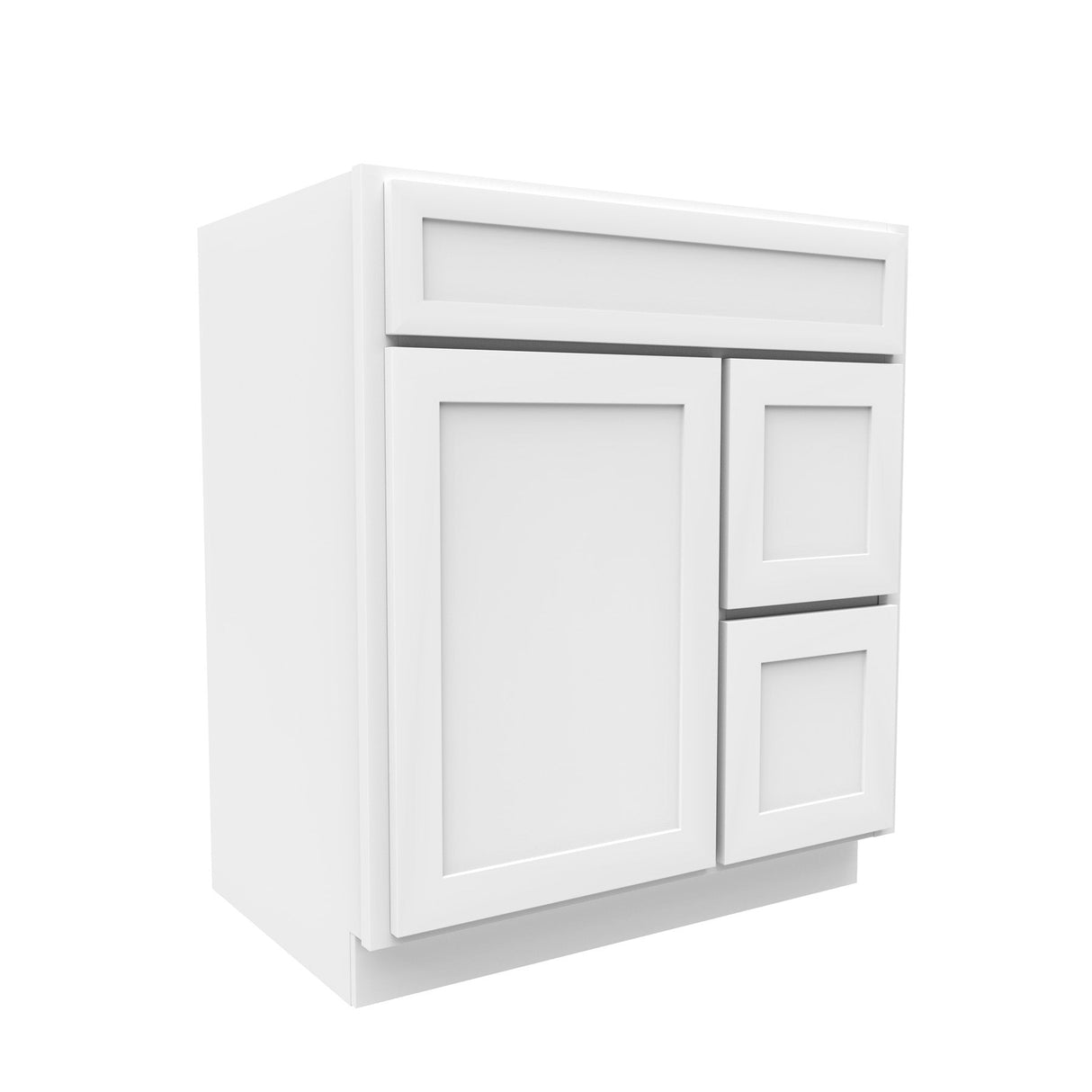 RTA - Elegant White - 1 Door 2 Drawer Vanity Sink Base Cabinet | 30"W x 34.5"H x 21"D