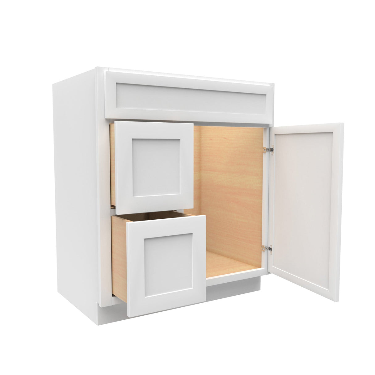 RTA - Elegant White - 1 Door 2 Drawer Vanity Sink Base Cabinet | 30"W x 34.5"H x 21"D