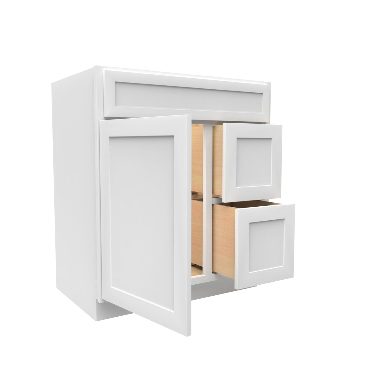 RTA - Elegant White - 1 Door 2 Drawer Vanity Sink Base Cabinet | 30"W x 34.5"H x 21"D
