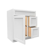 RTA - Elegant White - 1 Door 2 Drawer Vanity Sink Base Cabinet | 30"W x 34.5"H x 21"D