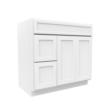 Elegant White - 2 Door 2 Drawer Vanity Sink Base Cabinet | 36"W x 34.5"H x 21"D