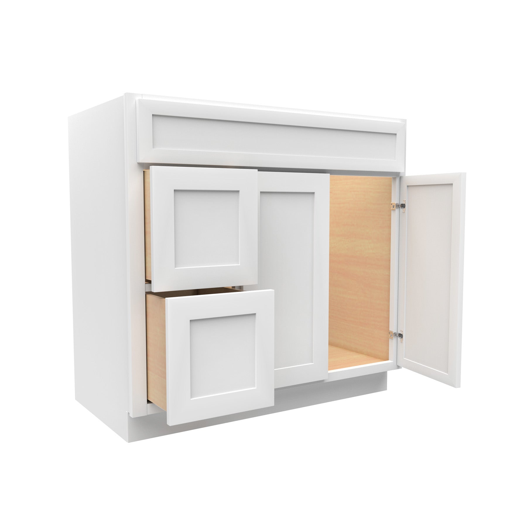 RTA - Elegant White - 2 Door 2 Drawer Vanity Sink Base Cabinet | 36"W x 34.5"H x 21"D