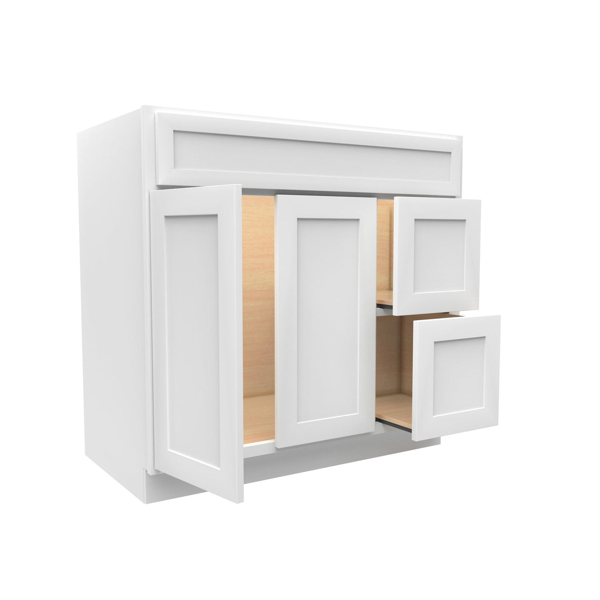 RTA - Elegant White - 2 Door 2 Drawer Vanity Sink Base Cabinet | 36"W x 34.5"H x 21"D