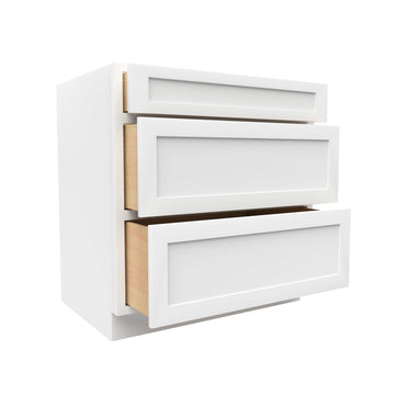 RTA - Elegant White - 3 Drawer Base Cabinet | 33"W x 34.5"H x 24"D
