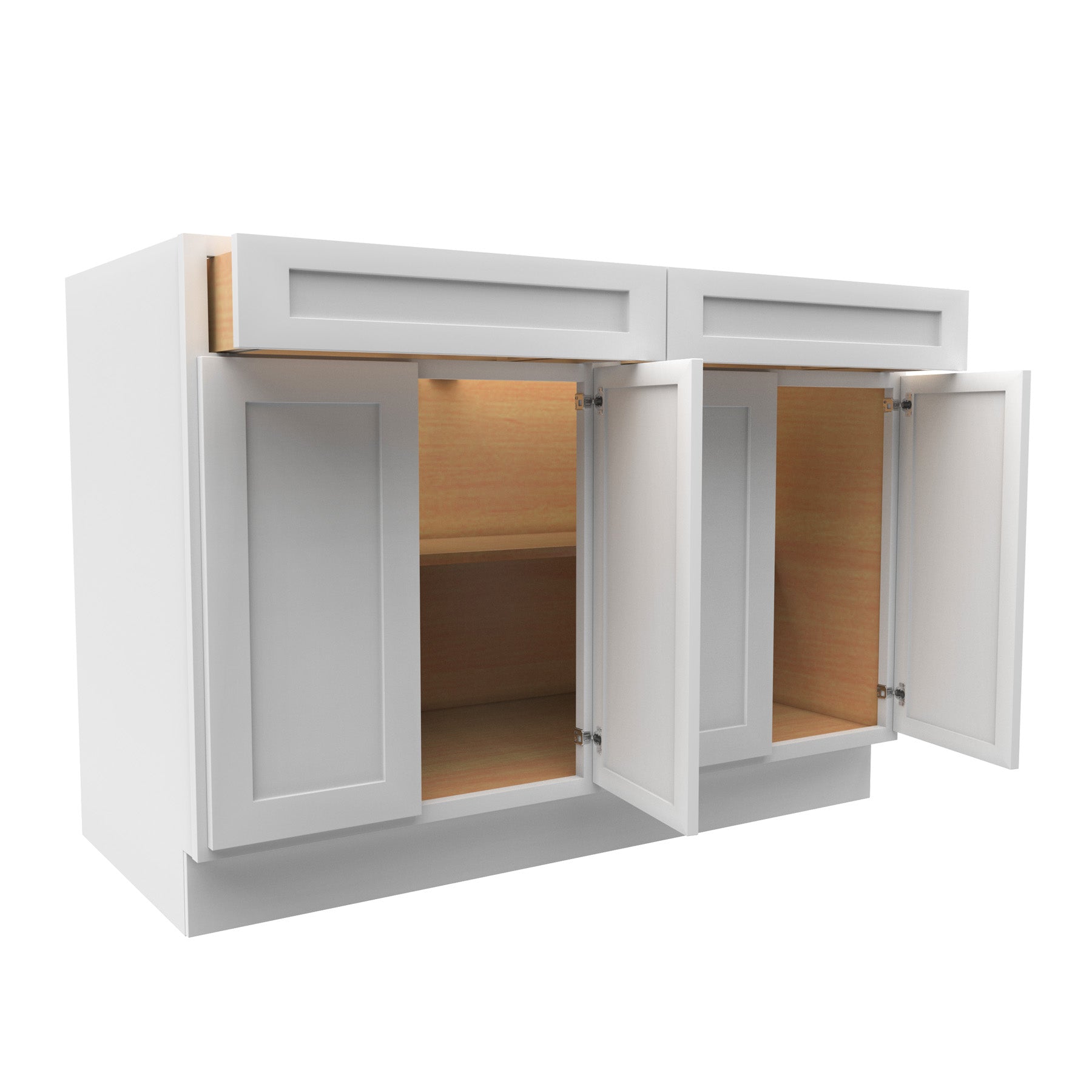 RTA - Elegant White - Double Drawer & 4 Door Base Cabinet | 48"W x 34.5"H x 24"D