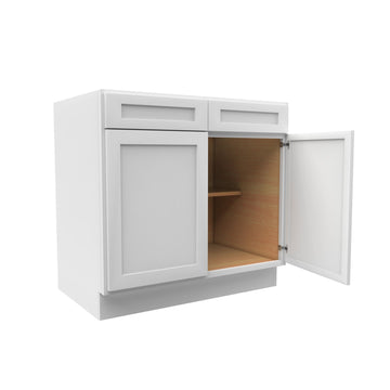 RTA - Elegant White - Double Drawer & Door Base Cabinet | 36"W x 34.5"H x 24"D