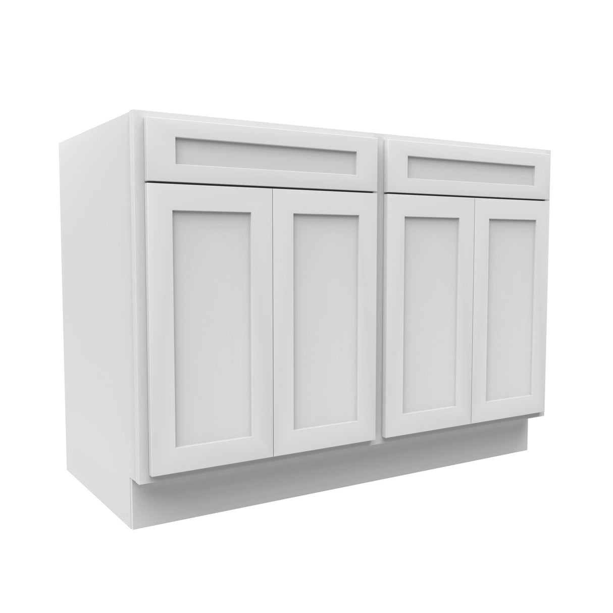 RTA - Elegant White - Double Drawer Front 4 Door Sink Base Cabinet | 48"W x 34.5"H x 24"D