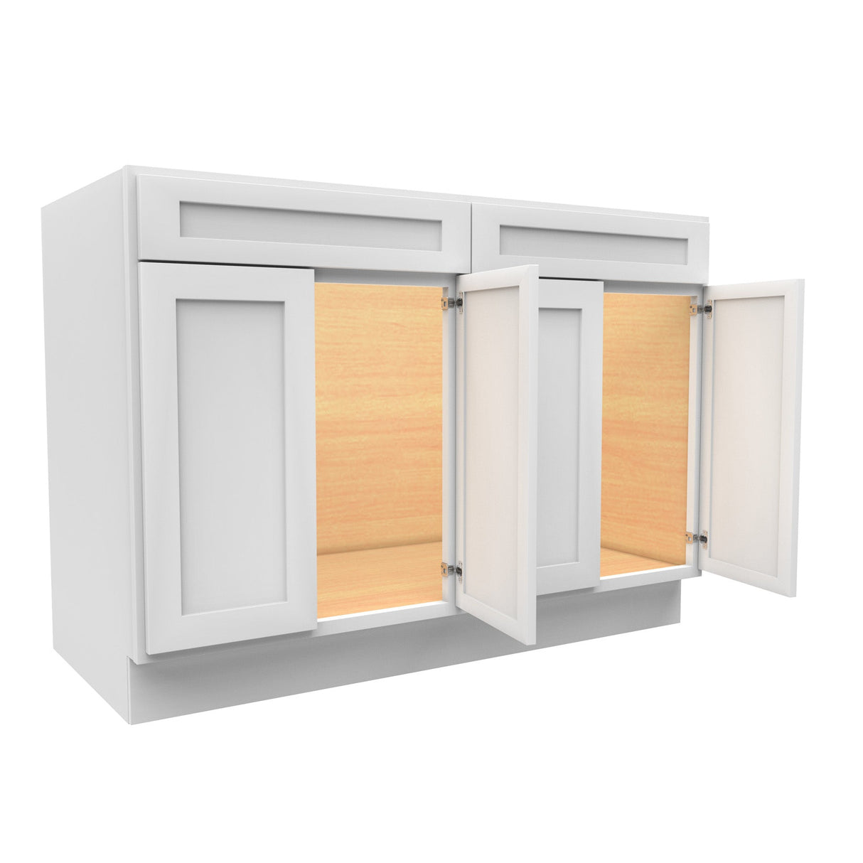RTA - Elegant White - Double Drawer Front 4 Door Sink Base Cabinet | 48"W x 34.5"H x 24"D