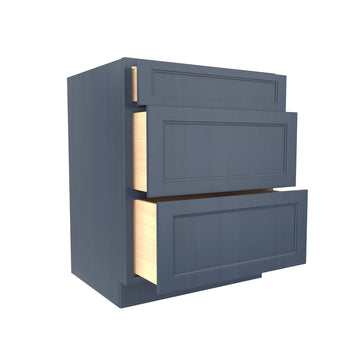 RTA - Fashion Ocean Blue - 3 Drawer Base Cabinet | 27"W x 34.5"H x 24"D