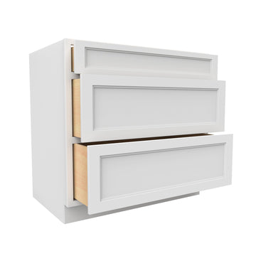 RTA - Fashion White - 3 Drawer Base Cabinet | 36"W x 34.5"H x 24"D