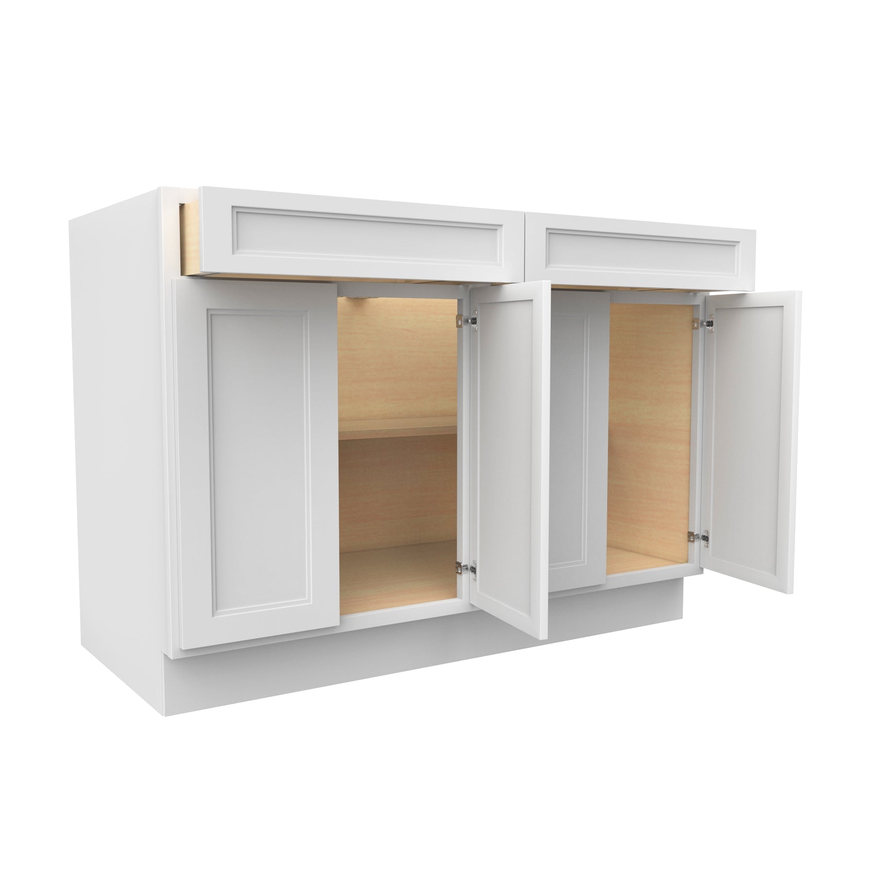 RTA - Fashion White - Double Drawer & 4 Door Base Cabinet | 48"W x 34.5"H x 24"D