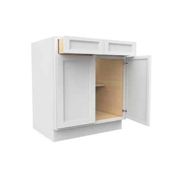 RTA - Fashion White - Double Drawer & Door Base Cabinet | 30"W x 34.5"H x 24"D