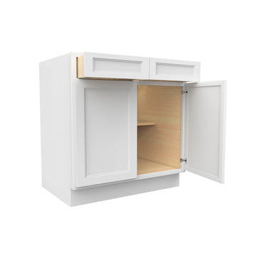 RTA - Fashion White - Double Drawer & Door Base Cabinet | 33"W x 34.5"H x 24"D