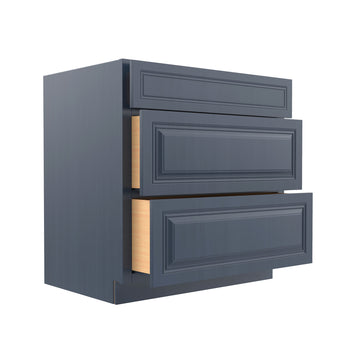 Park Avenue Ocean Blue - 3 Drawer Base Cabinet | 33"W x 34.5"H x 24"D