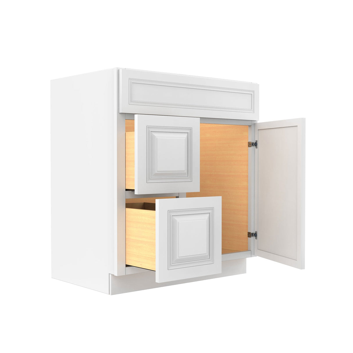 RTA - Park Avenue White - 1 Door 2 Drawer Vanity Sink Base Cabinet | 30"W x 34.5"H x 21"D