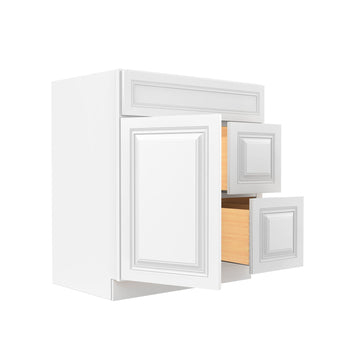 RTA - Park Avenue White - 1 Door 2 Drawer Vanity Sink Base Cabinet | 30"W x 34.5"H x 21"D