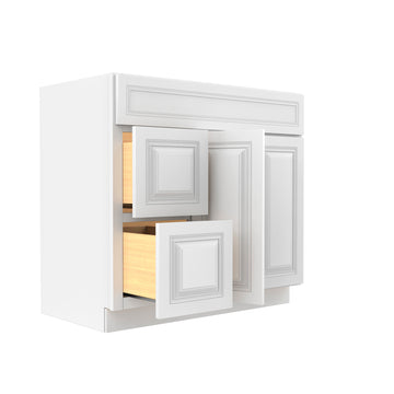 Park Avenue White - 2 Door 2 Drawer Vanity Sink Base Cabinet | 36"W x 34.5"H x 21"D
