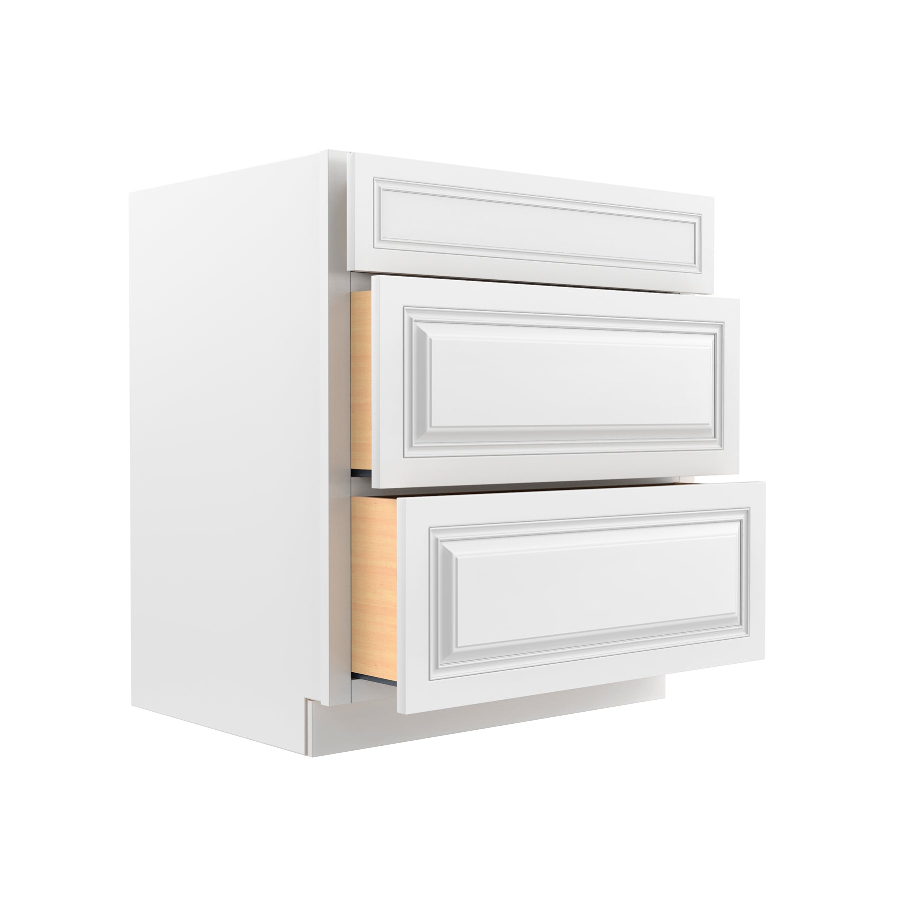 Park Avenue White - 3 Drawer Base Cabinet | 30"W x 34.5"H x 24"D