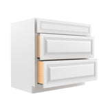 Park Avenue White - 3 Drawer Base Cabinet | 36"W x 34.5"H x 24"D