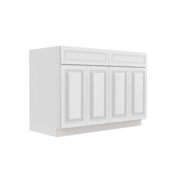 RTA - Park Avenue White - Double Drawer Front 4 Door Sink Base Cabinet | 48