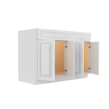RTA - Park Avenue White - Double Drawer Front 4 Door Sink Base Cabinet | 48"W x 34.5"H x 24"D