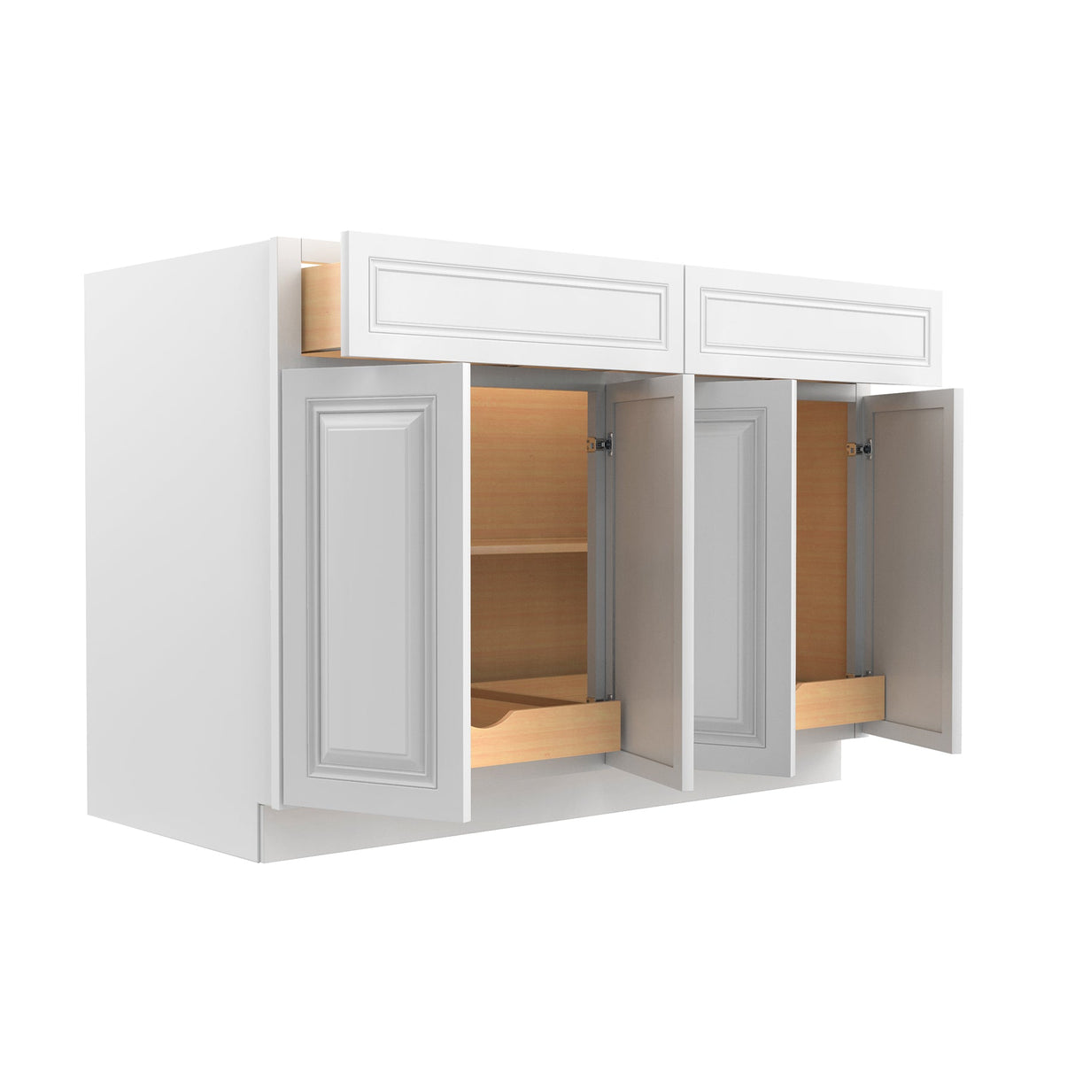 Park Avenue White - Double Drawer & 4 Door Base Cabinet | 48"W x 34.5"H x 24"D