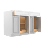 Park Avenue White - Double Drawer & 4 Door Base Cabinet | 48"W x 34.5"H x 24"D