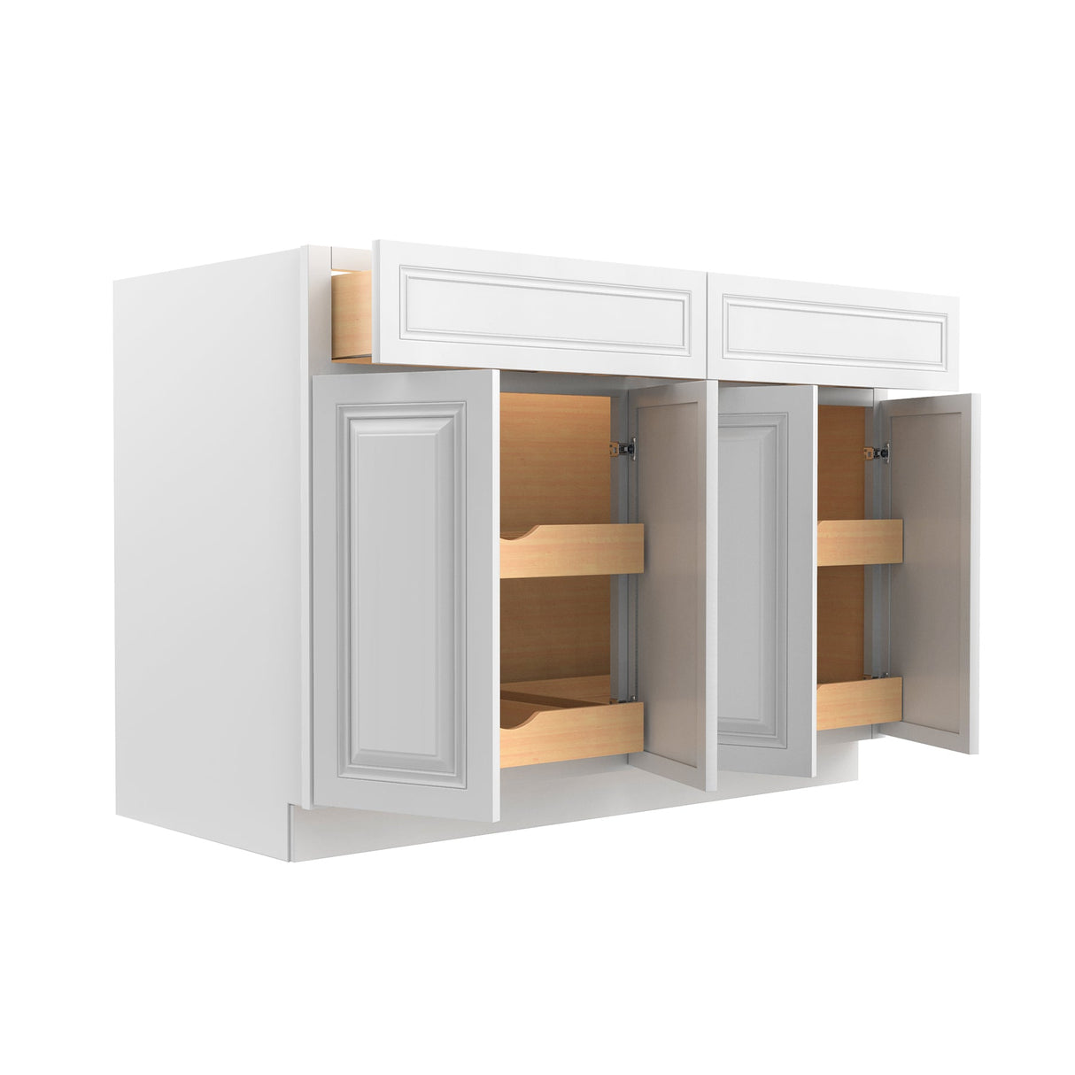 Park Avenue White - Double Drawer & 4 Door Base Cabinet | 48"W x 34.5"H x 24"D