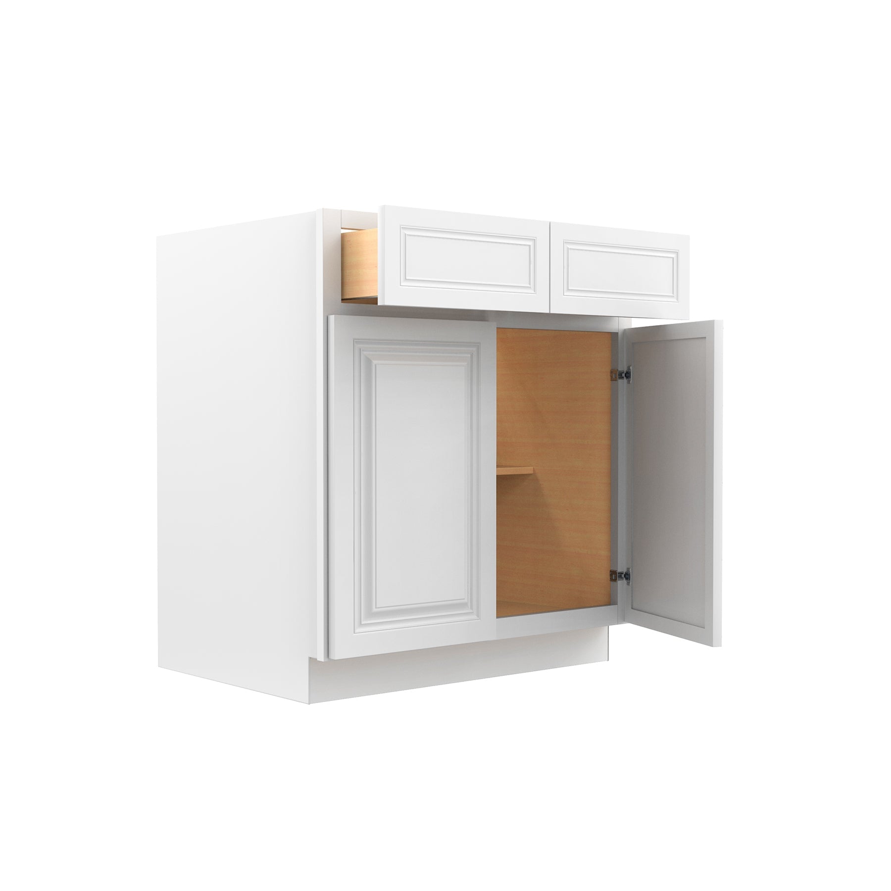 RTA - Park Avenue White - Double Drawer & Door Base Cabinet | 30"W x 34.5"H x 24"D