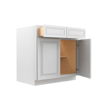 RTA - Park Avenue White - Double Drawer & Door Base Cabinet | 33"W x 34.5"H x 24"D