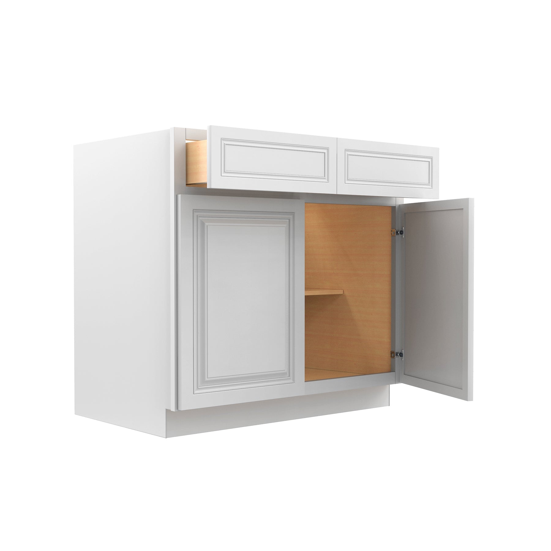 RTA - Park Avenue White - Double Drawer & Door Base Cabinet | 36"W x 34.5"H x 24"D
