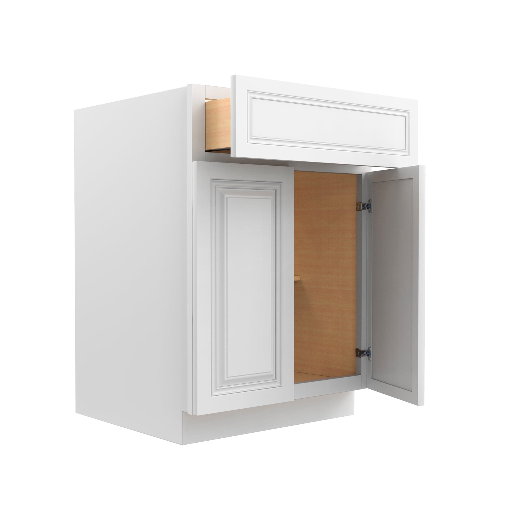 RTA - Park Avenue White - Single Door & Double Drawer Base Cabinet  | 24"W x 34.5"H x 24"D