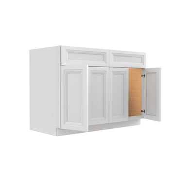 Assembled - Richmond White - Double Drawer Front 4 Door Sink Base Cabinet | 48"W x 34.5"H x 24"D