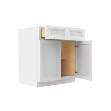 Assembled - Richmond White - Double Drawer & Door Base Cabinet | 30"W x 34.5"H x 24"D