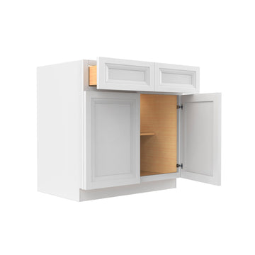 Assembled - Richmond White - Double Drawer & Door Base Cabinet | 33"W x 34.5"H x 24"D