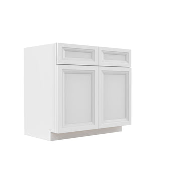 Assembled - Richmond White - Double Drawer Front 2 Door Sink Base Cabinet | 39"W x 34.5"H x 24"D