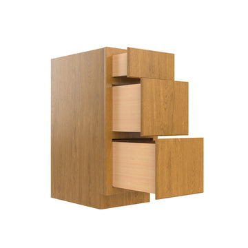 RTA - Country Oak - Three Drawer Base Cabinet | 15"W x 34.5"H x 24"D