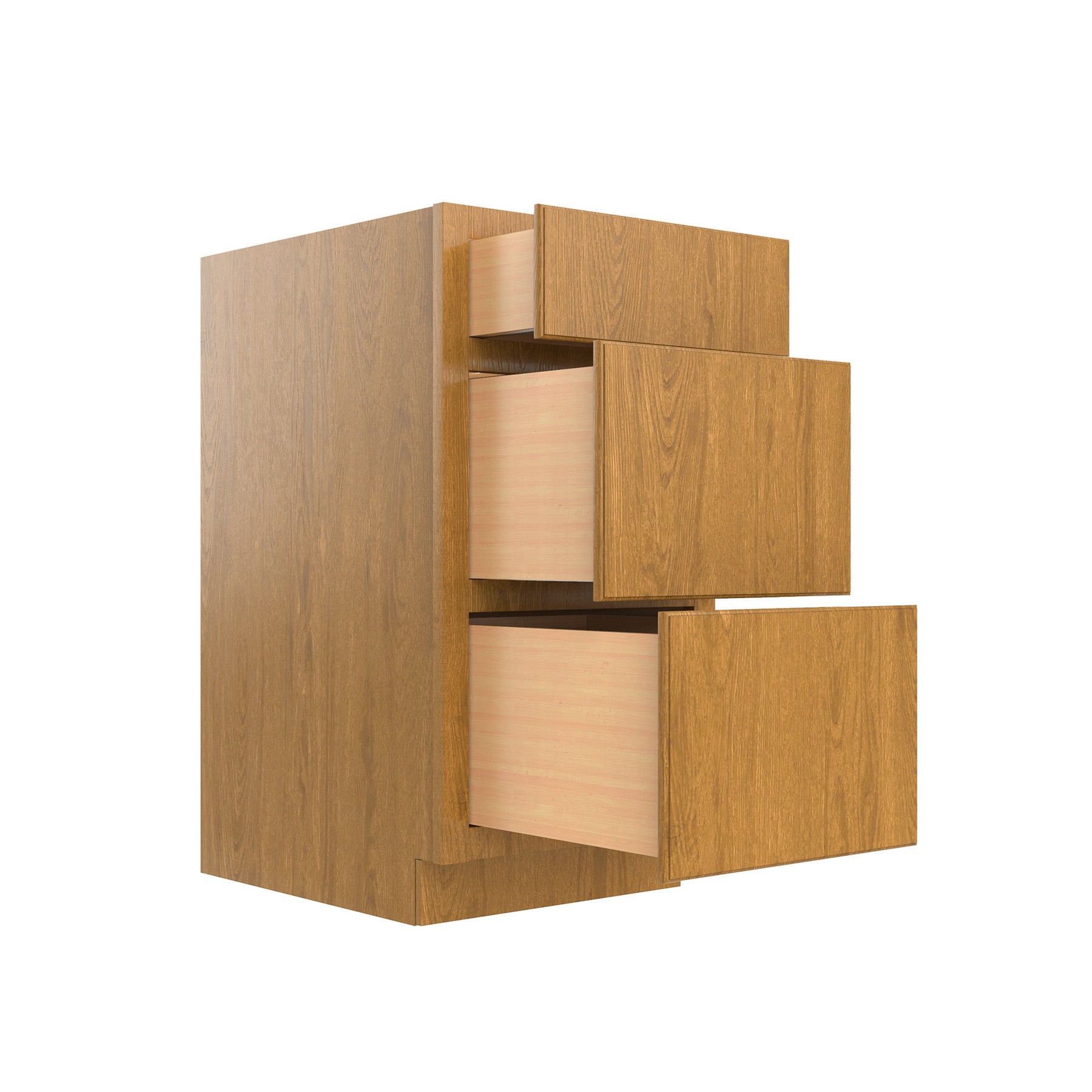 RTA - Country Oak - Three Drawer Base Cabinet | 18"W x 34.5"H x 24"D