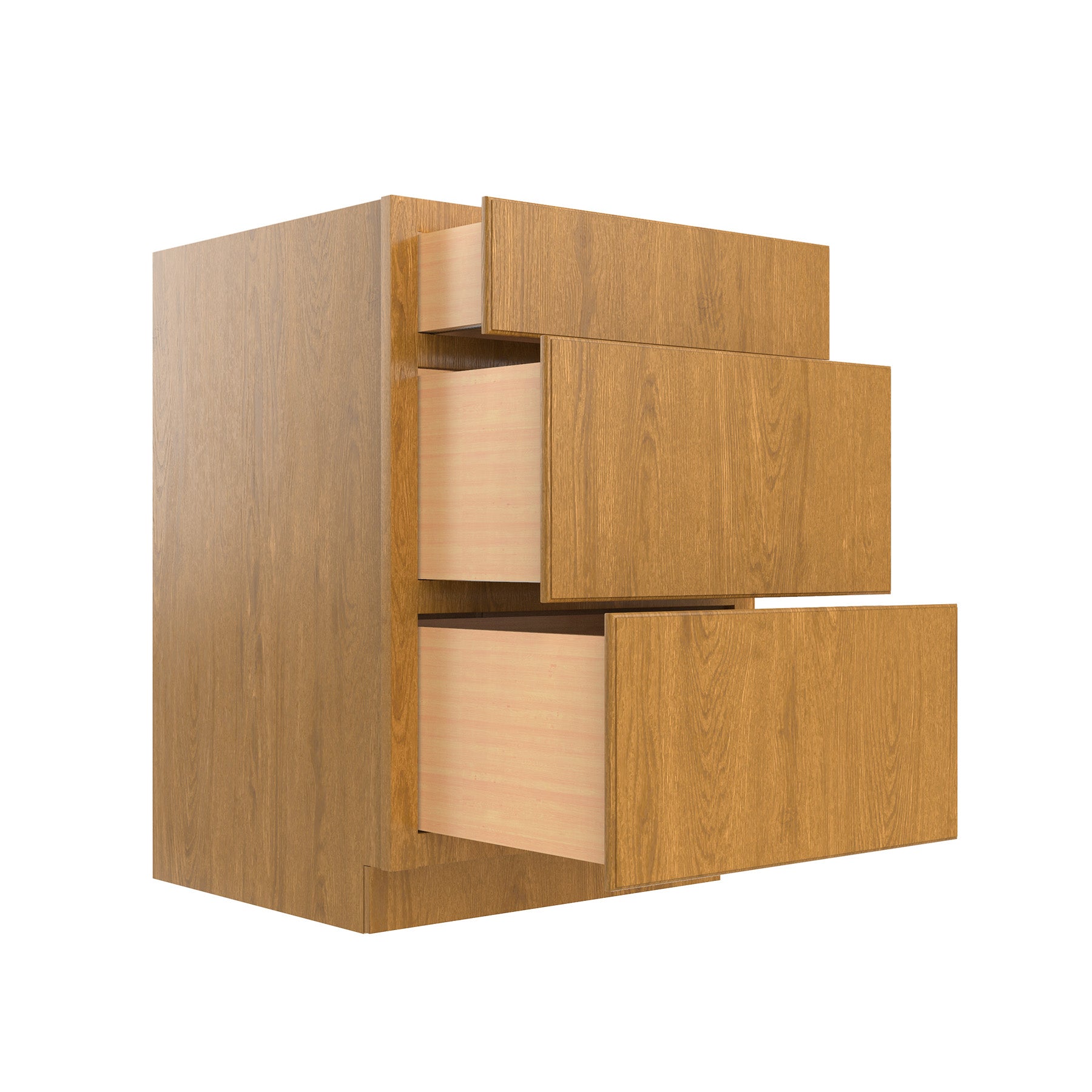 RTA - Country Oak - Three Drawer Base Cabinet | 24"W x 34.5"H x 24"D