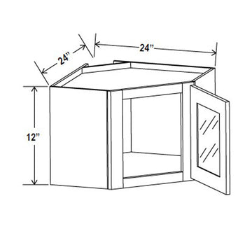 Wall Diagonal Glass Door Corner Cabinet - 24W x 12H x 12D - 1D -2S -Charleston White - RTA