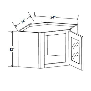 Wall Diagonal Glass Door Corner Cabinet - 24W x 12H x 12D - 1D -2S - Aspen Charcoal Grey