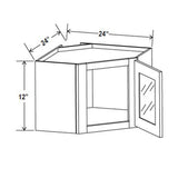 Wall Diagonal Glass Door Corner Cabinet - 24W x 12H x 12D - 1D -2S - Aria White Shaker - RTA