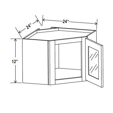 Wall Diagonal Glass Door Corner Cabinet - 24W x 12H x 12D - 1D -2S - Aria White Shaker