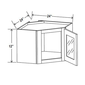 Wall Diagonal Glass Door Corner Cabinet - 24W x 12H x 12D - 1D -2S - Grey Shaker Cabinet - RTA