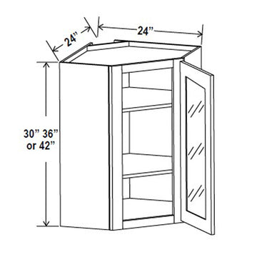 Wall Diagonal Glass Door Corner Cabinet - 24W x 30H x 12D - 1D -2S - Charleston Saddle - RTA