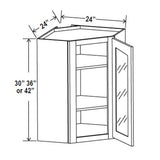 Wall Diagonal Glass Door Corner Cabinet - 24W x 30H x 12D - 1D -2S - Aspen White