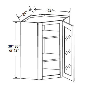 Wall Diagonal Glass Door Corner Cabinet - 24W x 30H x 12D - 1D -2S - Aspen Charcoal Grey