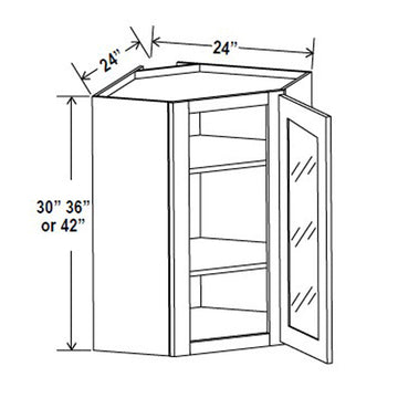 Wall Diagonal Glass Door Corner Cabinet - 24W x 30H x 12D - 1D -2S - Aria White Shaker