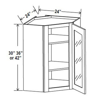 Wall Diagonal Glass Door Corner Cabinet - 24W x 36H x 12D - 1D-2S -Charleston White - RTA