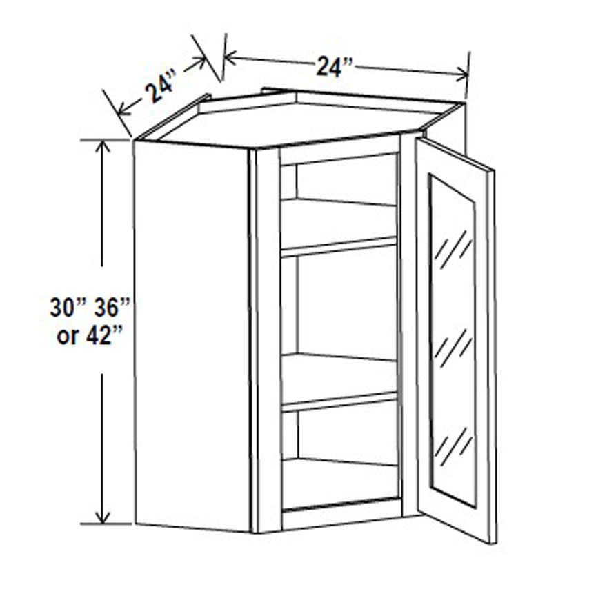 Wall Diagonal Glass Door Corner Cabinet - 24W x 36H x 12D - 1D-2S - Blue Shaker Cabinet - RTA